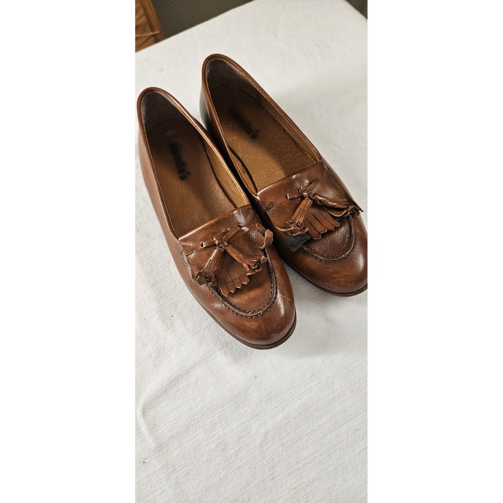Camila's Brown Leather Tassel Kiltie Loafers Womens Size 39 Low Heel Flats